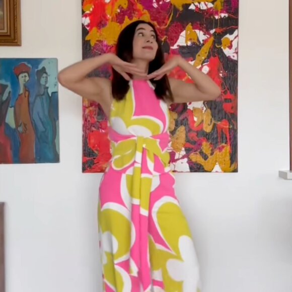 Trina Turk Bright Pink & Yellow Floral Halter Wrap Top S - Picture 4 of 8